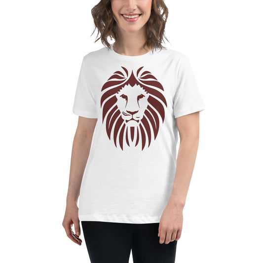 Women's Relaxed Maroon Lion's Face T-Shirt