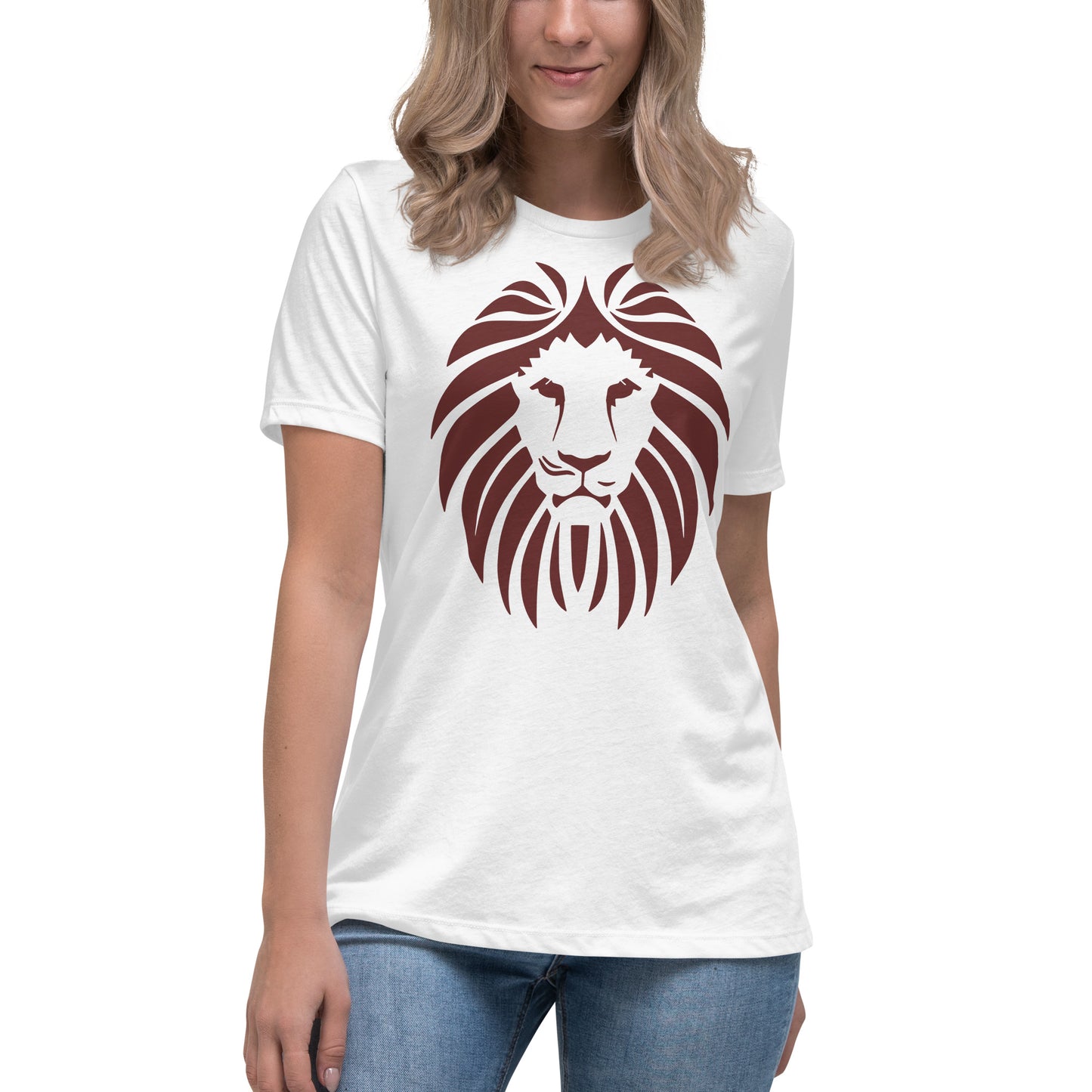 Women's Relaxed Maroon Lion's Face T-Shirt